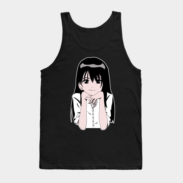 Funny Manga Cute Eyes Happy Smile School Girl Senpai Meme Tank Top by designsenpai